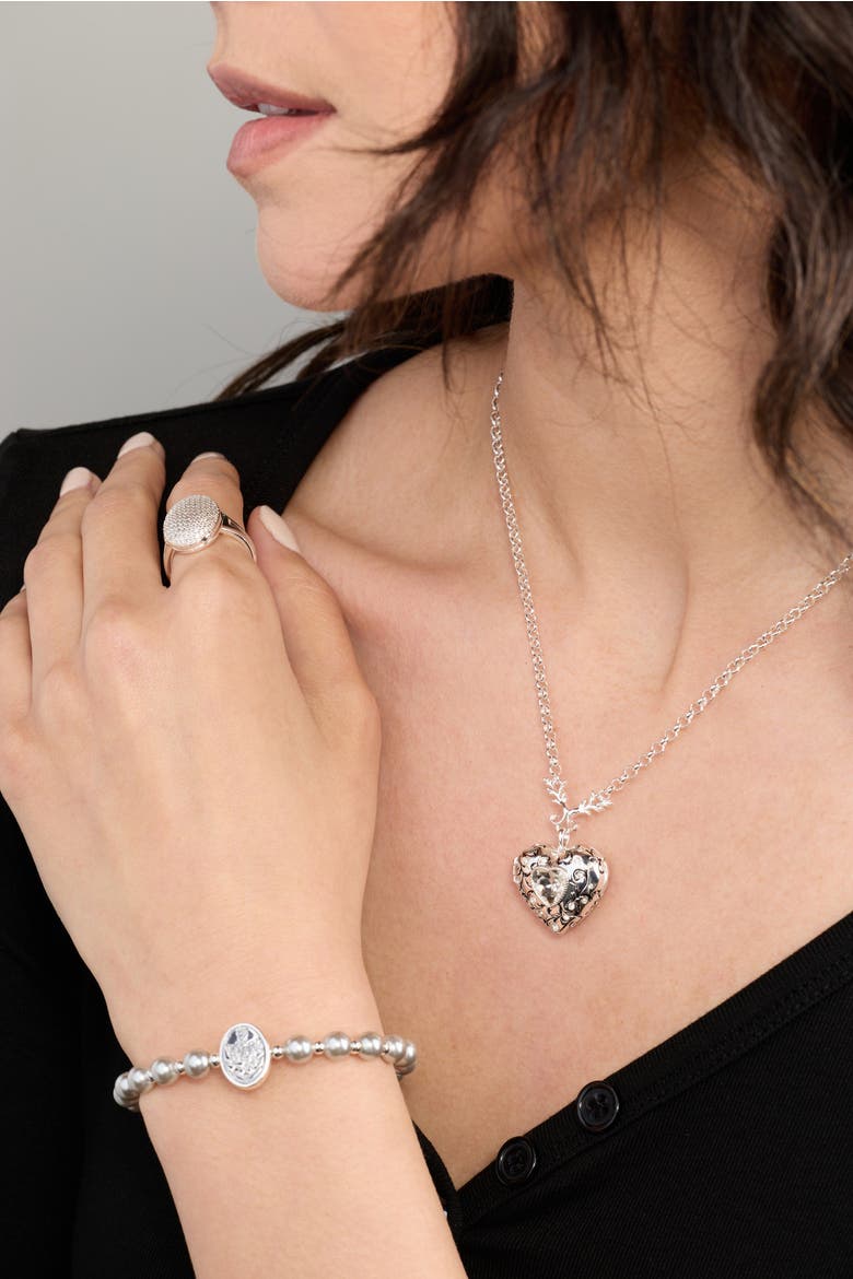 The Twilight Saga Cullen Crest Beaded Charm Bangle, Alternate, color, Silver