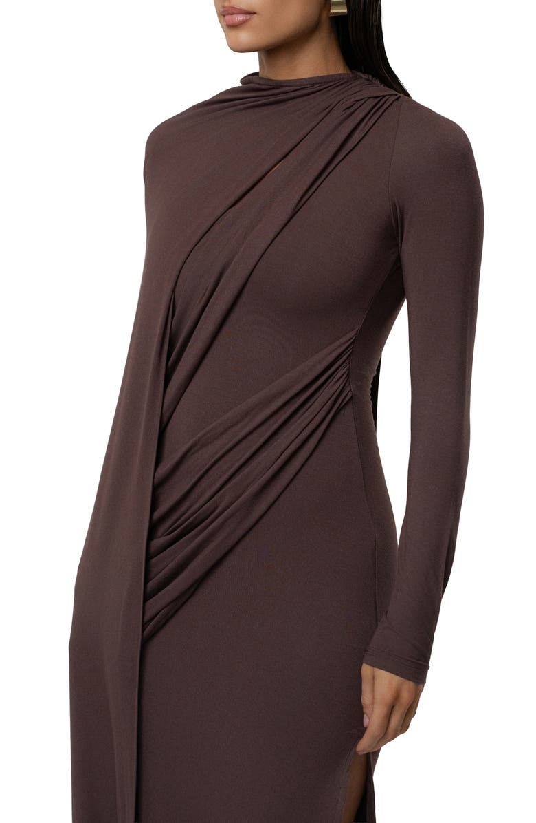 JLUXLABEL Draped Elegance Long Sleeve Gown, Alternate, color, Brown