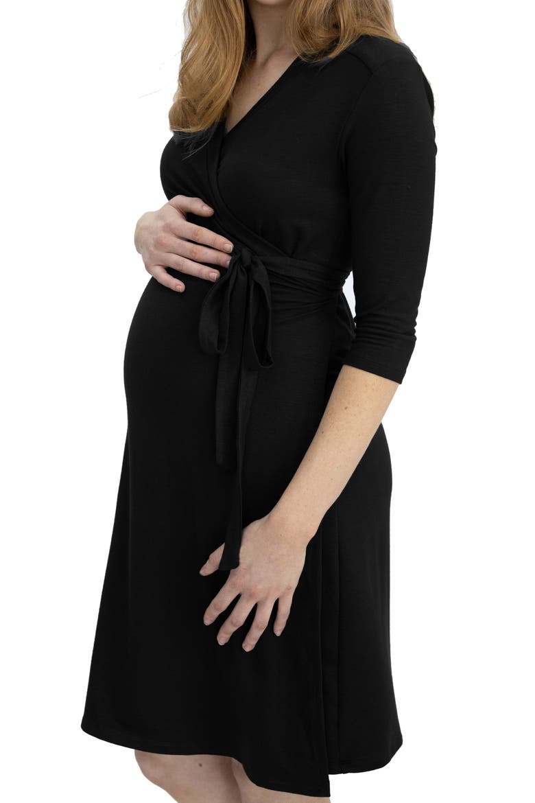Jersey Maternity/Nursing Wrap Dress, Alternate, color, BLACK