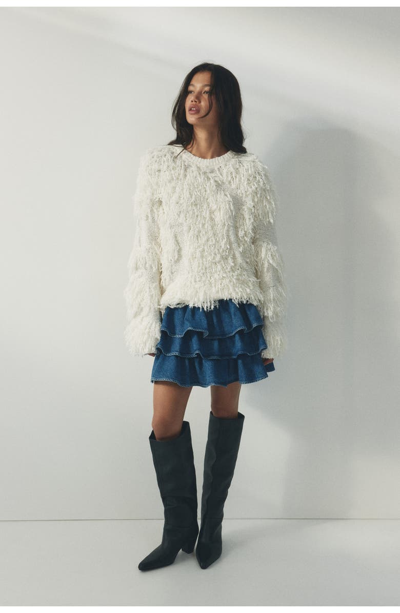 H&M Tiered Denim Skirt, Alternate, color, Denim Blue
