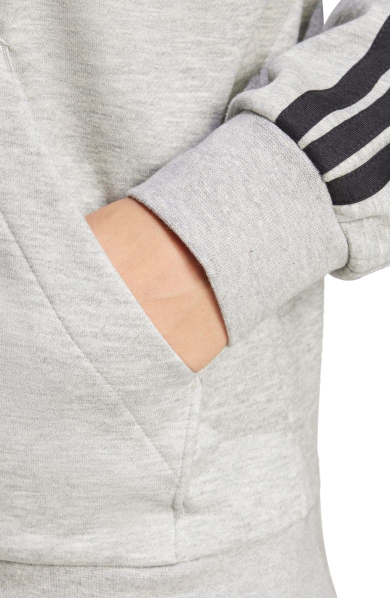 adidas Essentials 3-Stripes Full Zip Fleece Hoodie, Alternate, color, Medium Grey Heather/ Black