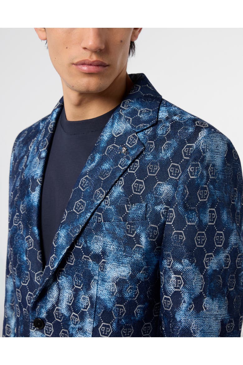 Jacquard Denim Blazer Monogram Men, Alternate, color, navy