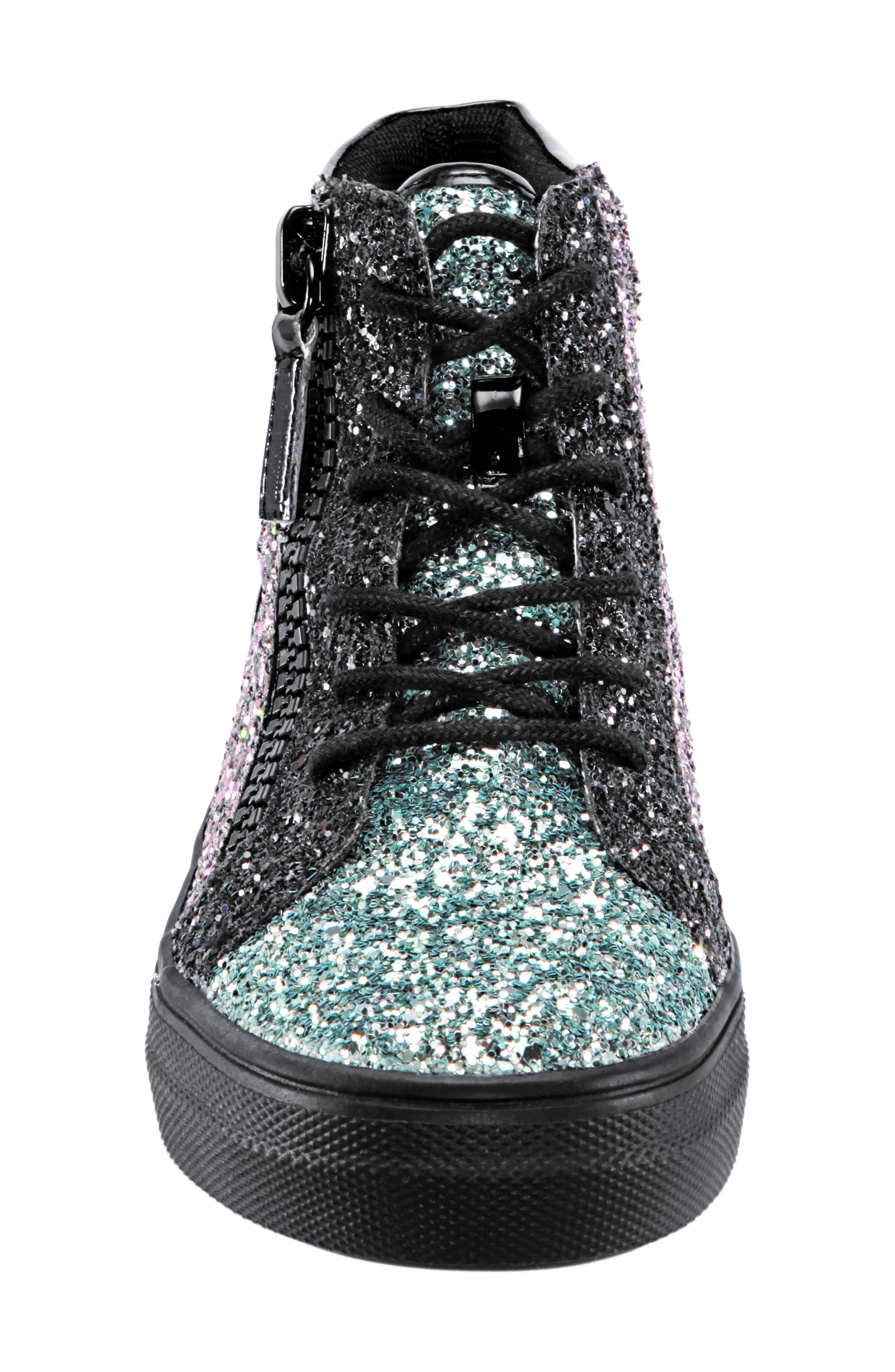 Hylda Glitter High Top Sneaker, Alternate, color, BLACK MULTI GLITTER/ PATENT