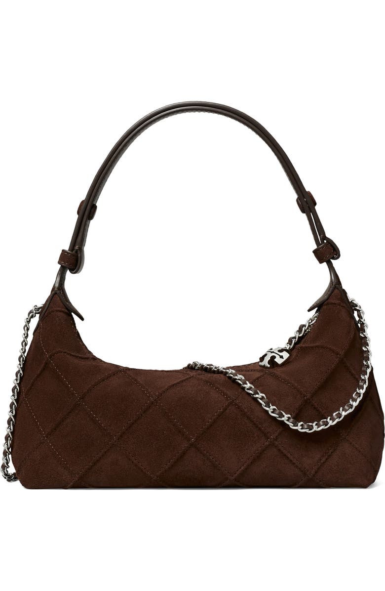 Tory Burch Fleming Pochette Quilted Suede Shoulder Bag, Alternate, color, Dark Cocoa