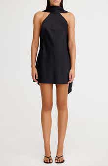 Lucile Scarf Detail Halter Neck Satin Cocktail Minidress