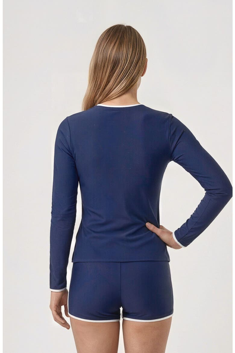 Full Zip Peyton Swim Top Two-Toned Collection, Alternate, color, Navy & White