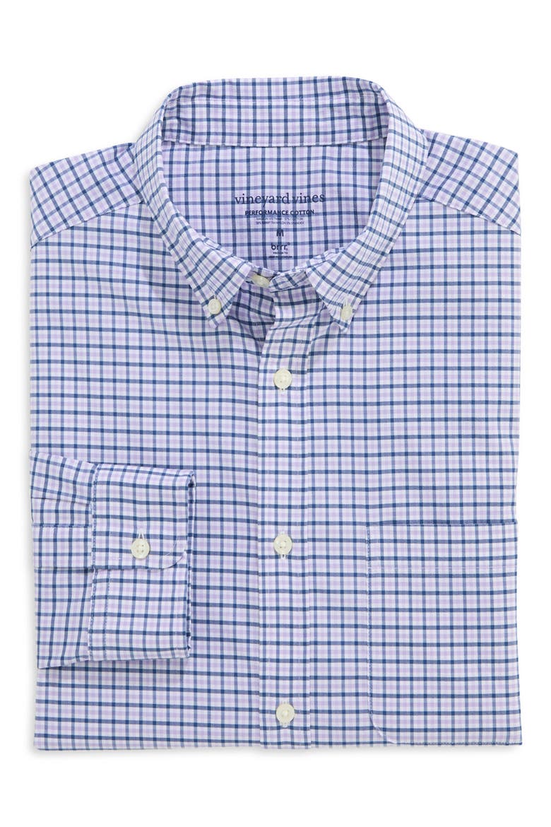 Skysail Gingham Performance Button Down Shirt, Alternate, color, LAVENDER SKY