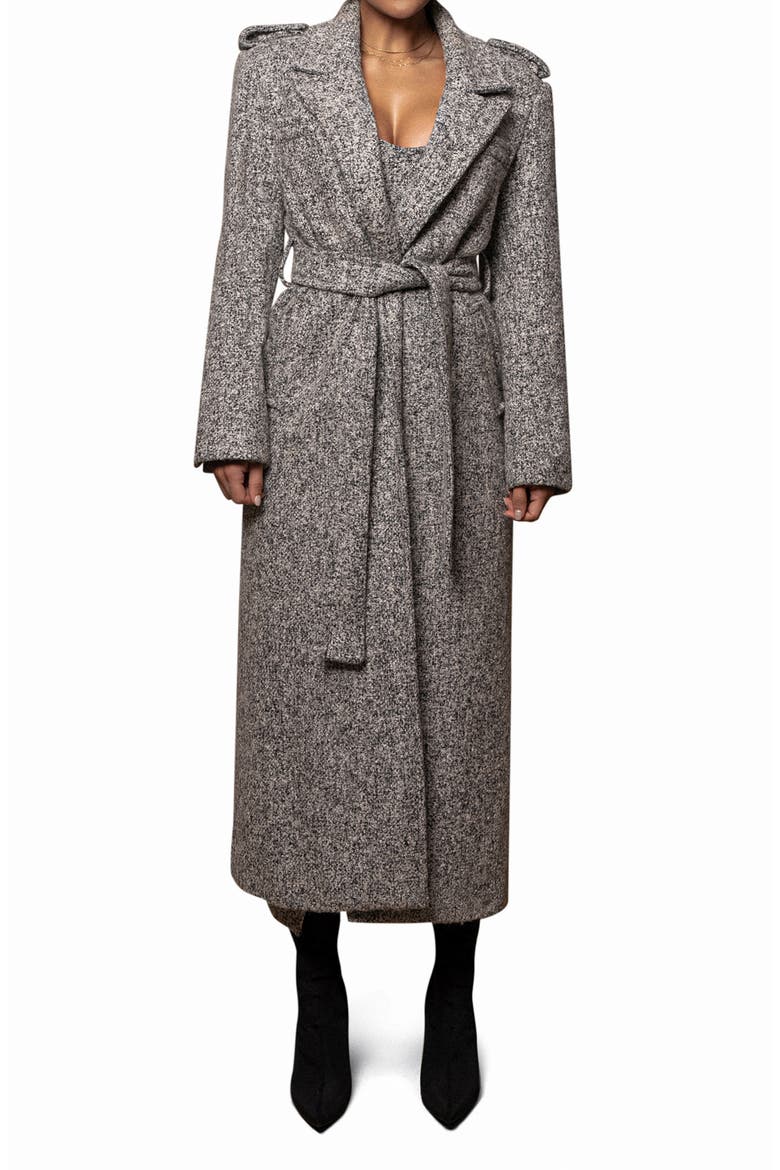 Savannah Belted Tweed Coat, Main, color, GRAY