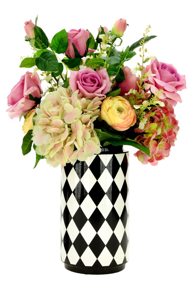 Hydrangea and Rose Arrangement in Vase, Main, color, Pink