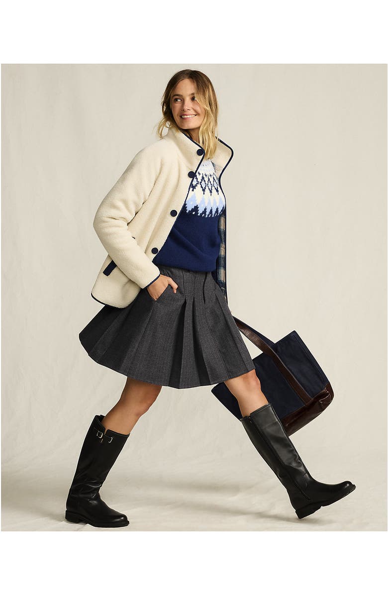 Lands' End Plus Size Brushed Flannel Pleated Mini Skirt, Alternate, color, Dark Gray Herringbone