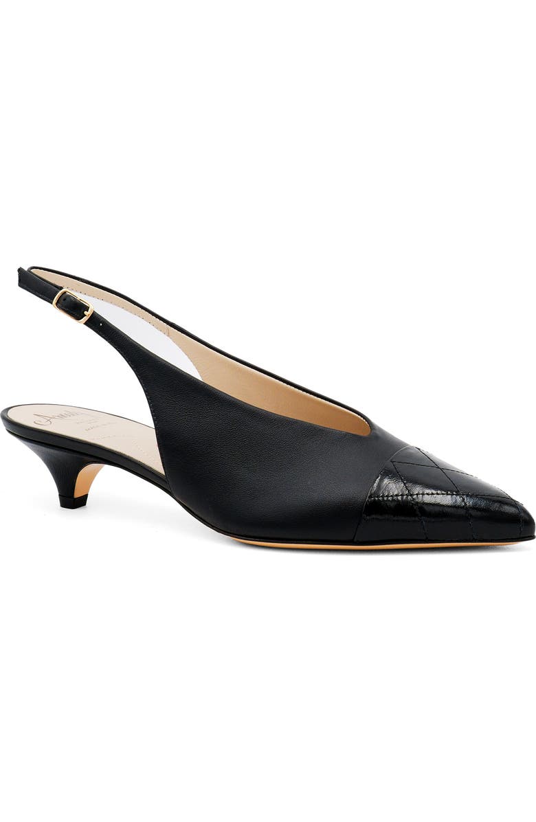 Amalfi by Rangoni Accento Slingback Pointed Cap Toe Kitten Heel Pump, Main, color, Black Etoile/ Black Soft Print