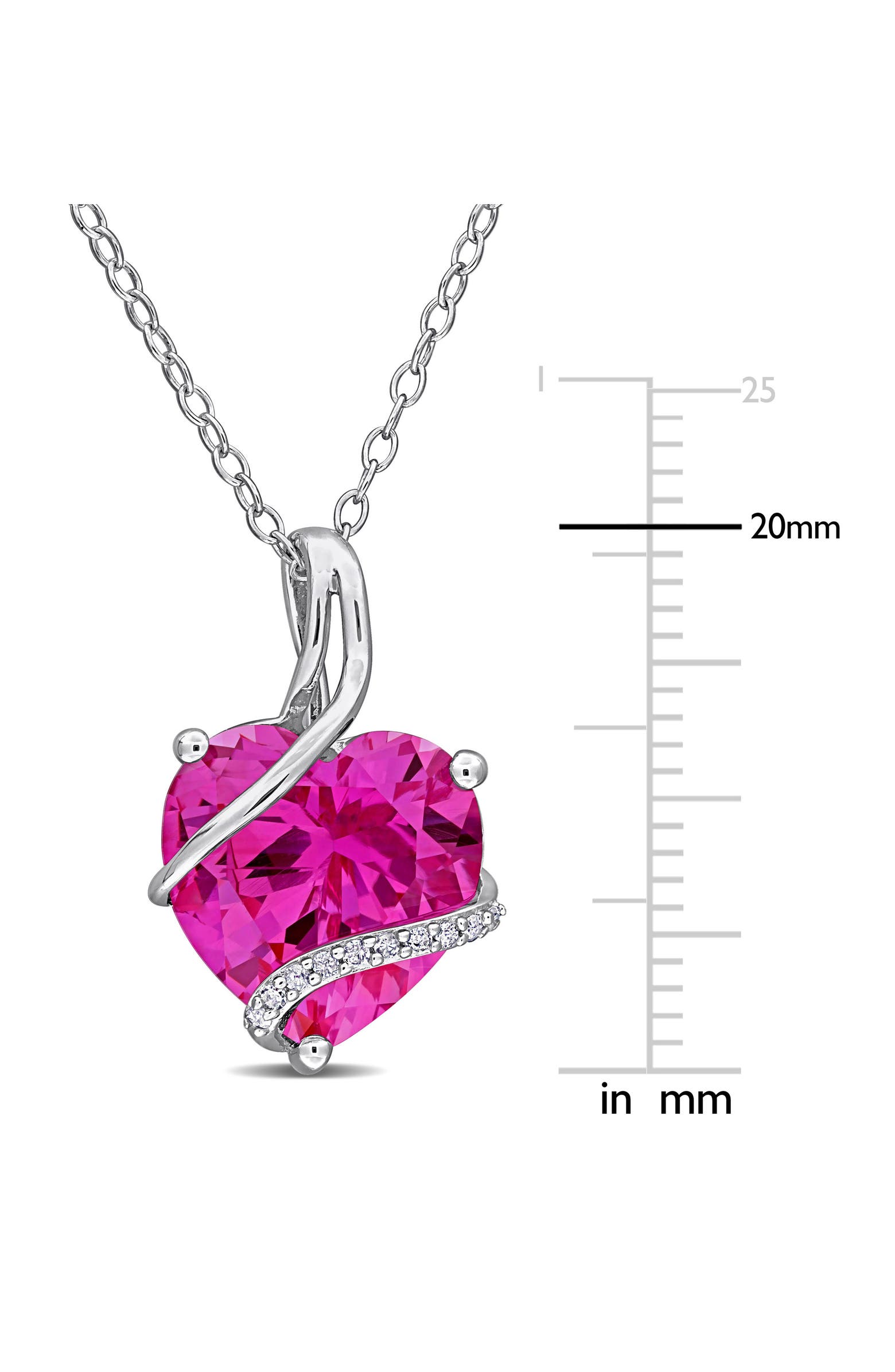 DELMAR Sterling Silver Lab Grown Pink Sapphire & Diamond Heart Pendant ...