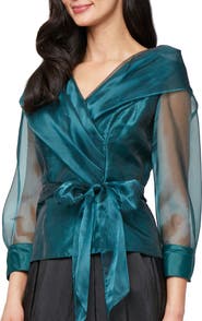 Alex Evenings Shawl Collar Organza Top