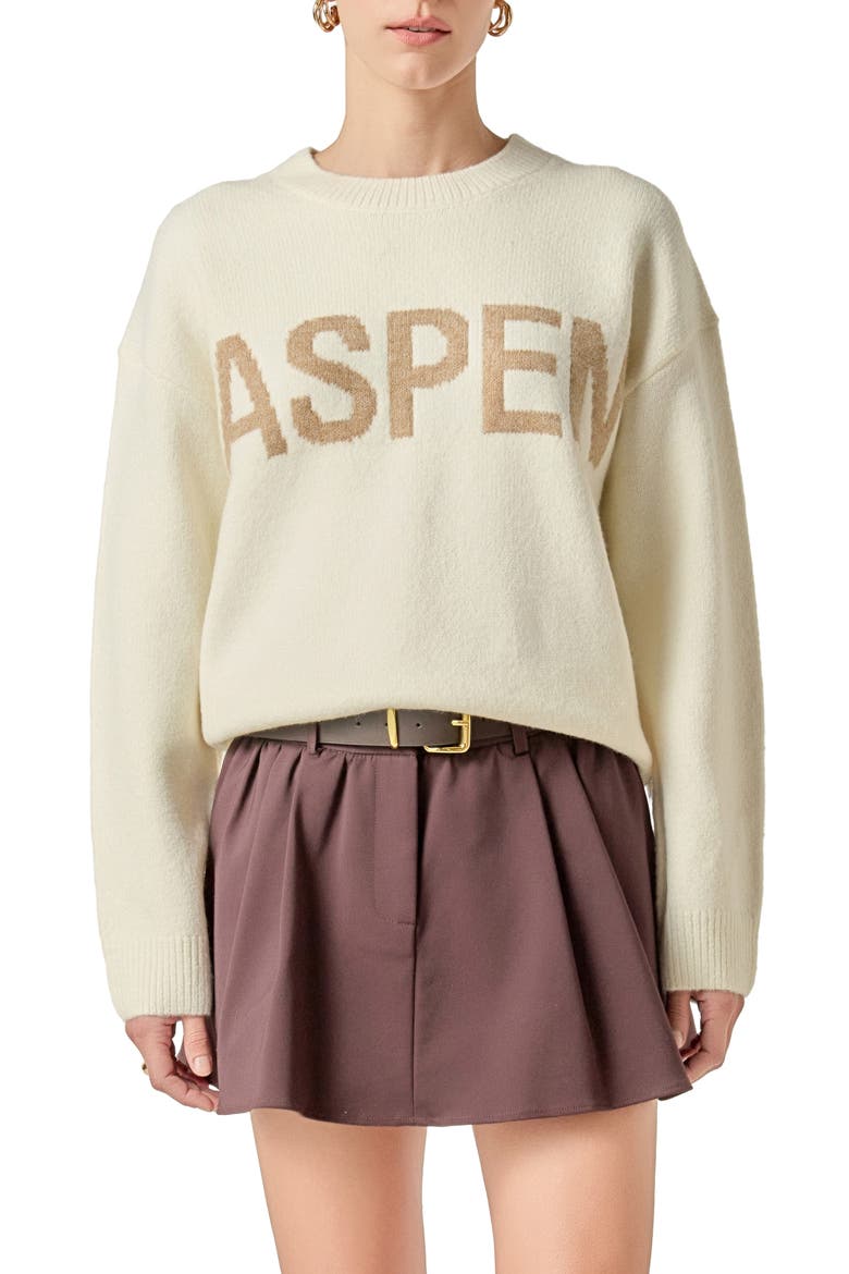 Lettering Sweater, Main, color, WHITE/ TAN