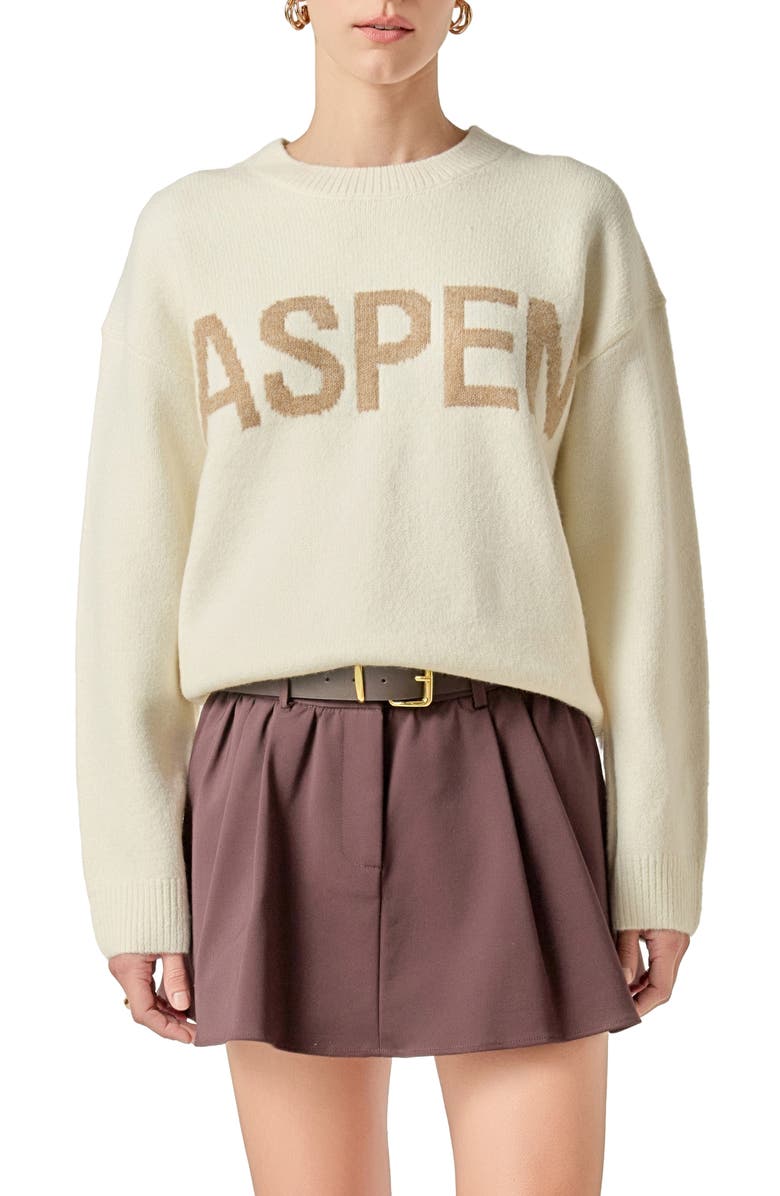 English Factory Lettering Sweater, Main, color, White/ Tan