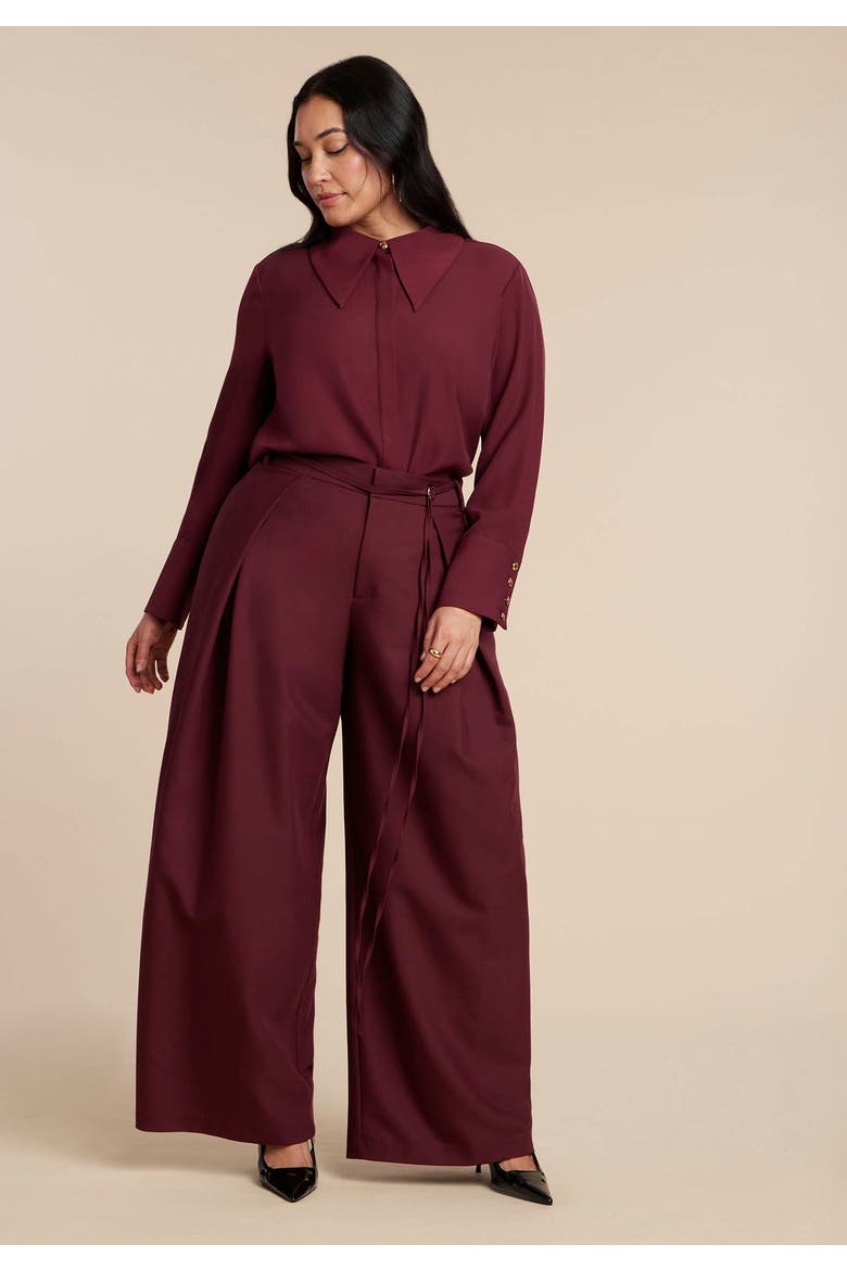 Wide Leg Pleated Trouser With Long Belt, Alternate, color, PORT ROYALE