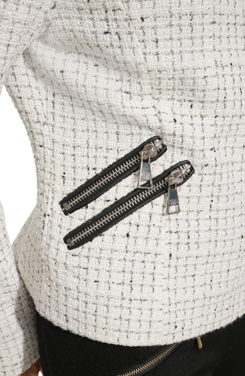 KARL LAGERFELD PARIS Pin Detail Tweed Moto Jacket, Alternate, color, 