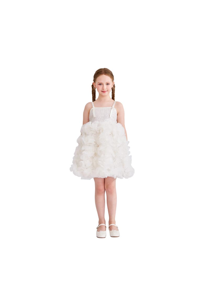 Arabella Glitter Ruffle Dress, Alternate, color, White
