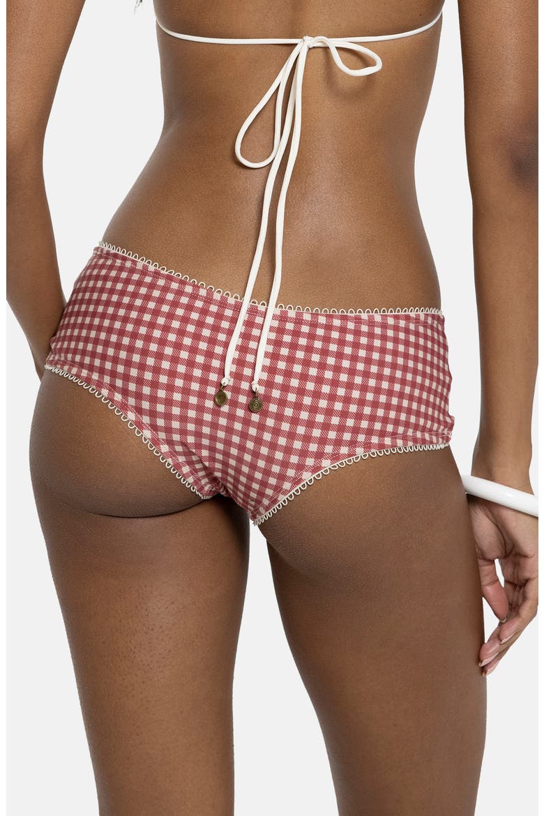 Gingham Hot Pant Bikini Bottoms, Alternate, color, RED