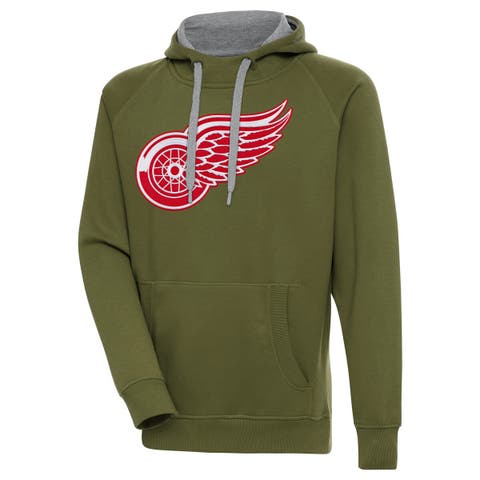 Men's Antigua Olive Detroit Red Wings Victory Pullover Hoodie