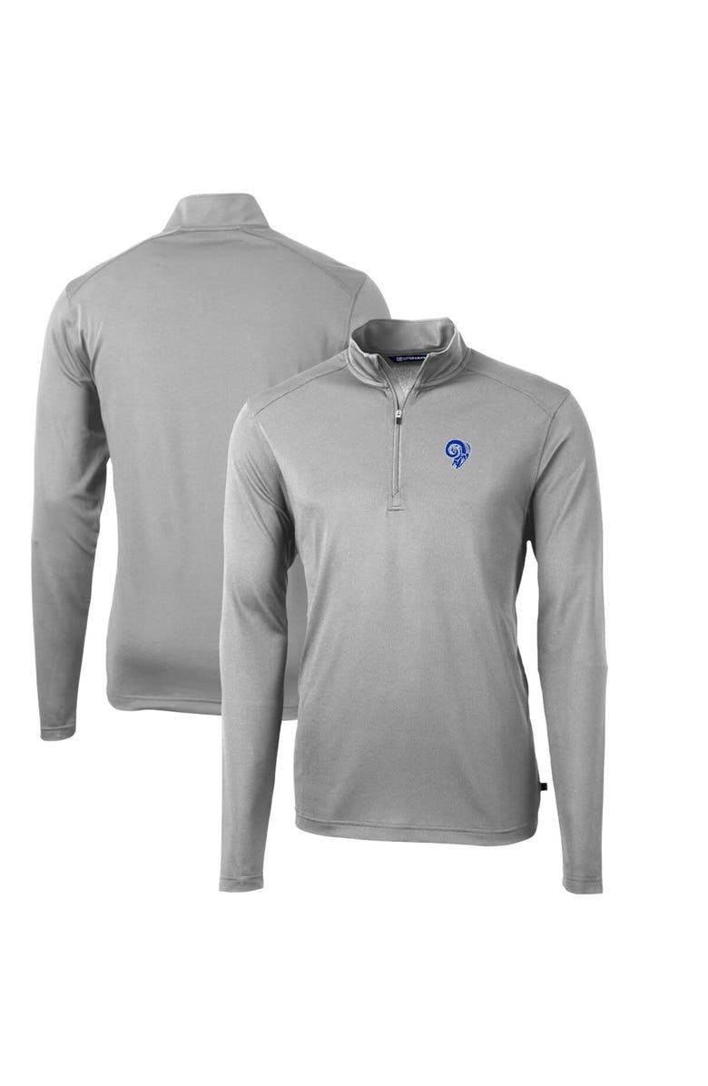 Cutter & Buck Men's Cutter & Buck Gray Los Angeles Rams Throwback Logo Virtue Eco Pique Recycled Quarter-Zip Pullover Top, Main, color, 