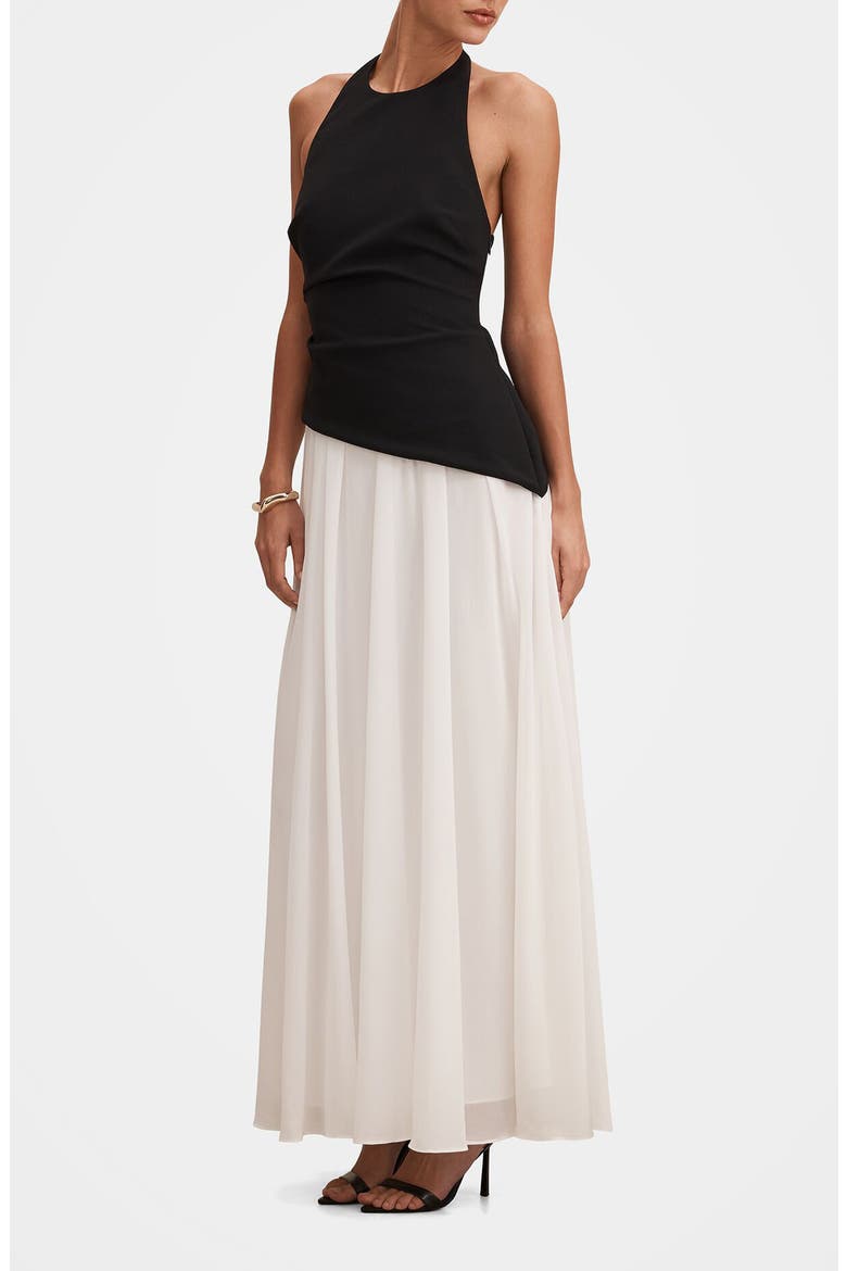 Elise Halter Neck Mixed Media Dress, Alternate, color, MONOCHROME