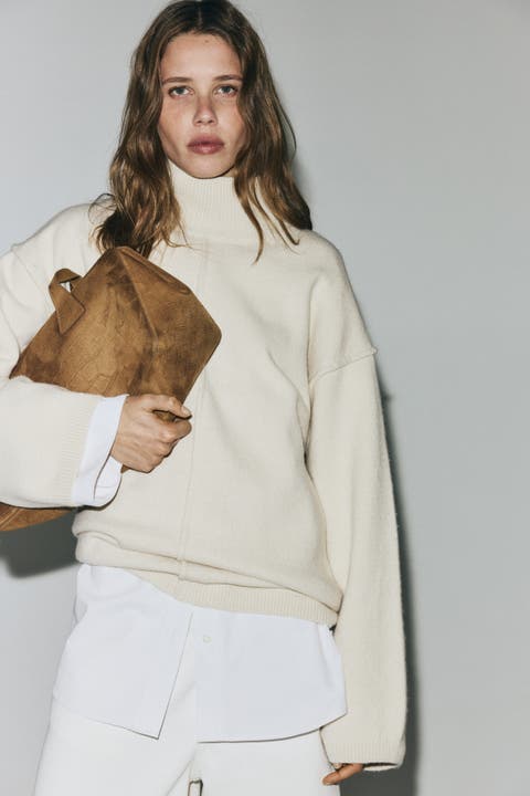 Seam-detail mock turtleneck sweater