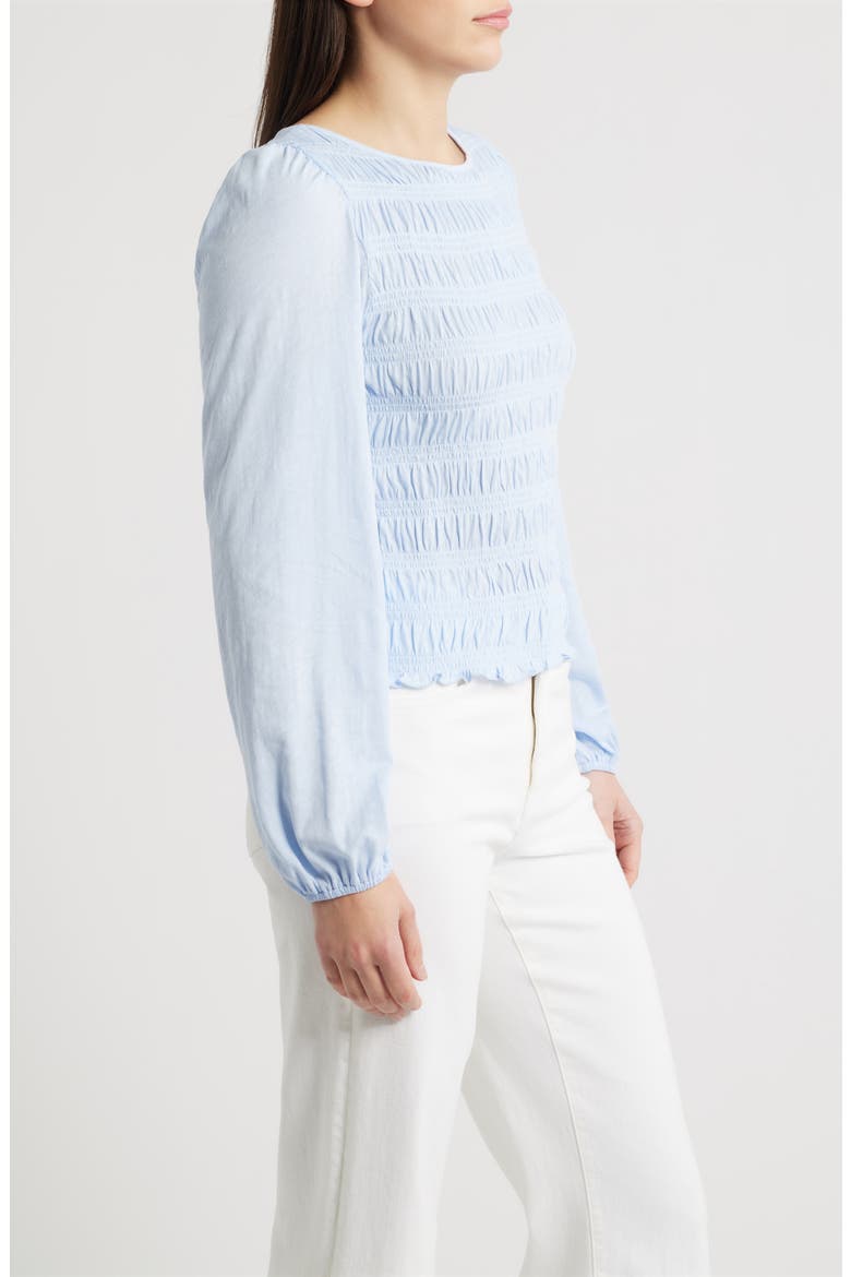 Smocked Boat Neck Long Sleeve Cotton Top, Alternate, color, SKY BLUE