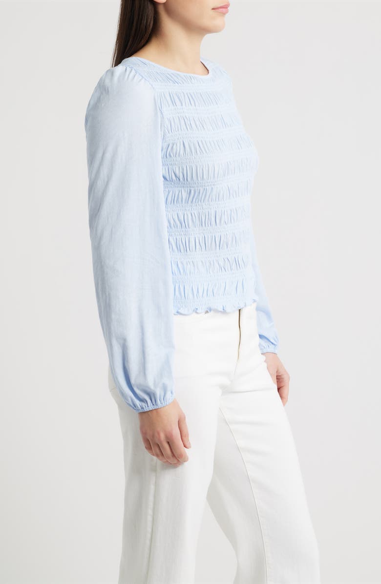 Madewell Smocked Boat Neck Long Sleeve Cotton Top, Alternate, color, Sky Blue