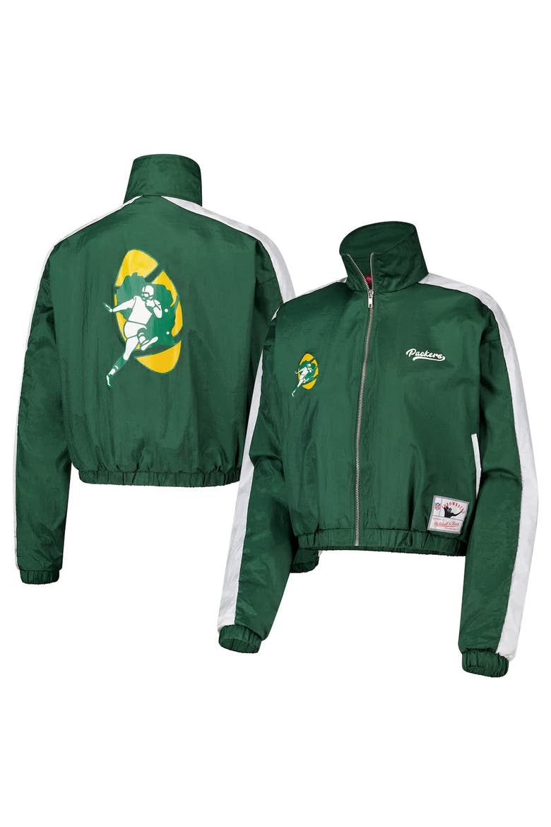 Women's Mitchell & Ness Green Green Bay Packers Nylon Cropped Full-Zip Jacket, Main, color, Green