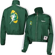 Mitchell & Ness Women's Mitchell & Ness Green Green Bay Packers Nylon Cropped Full-Zip Jacket