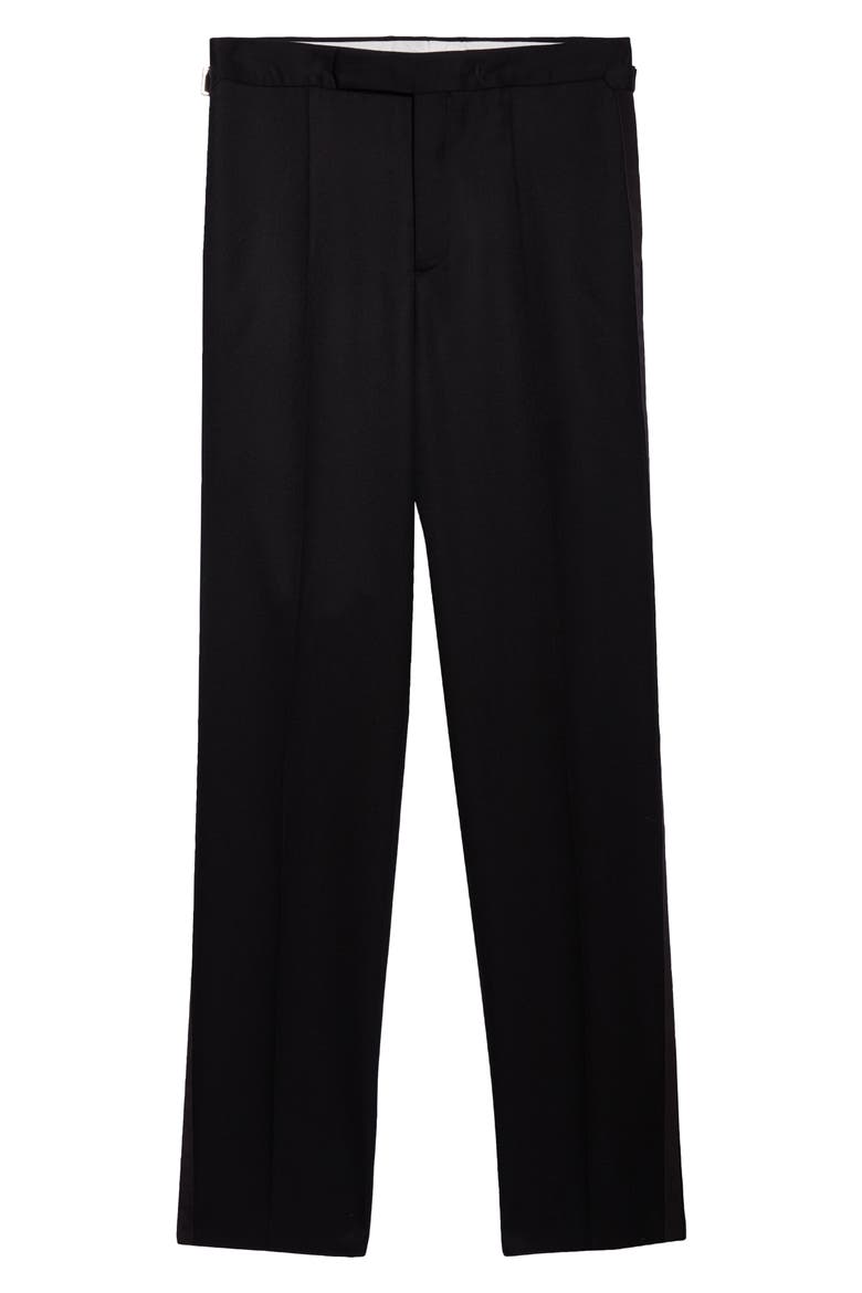Pleated Black Wool Tuxedo Pants, Alternate, color, BLACK