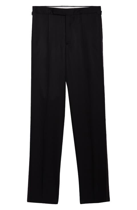 Pleated Black Wool Tuxedo Pants