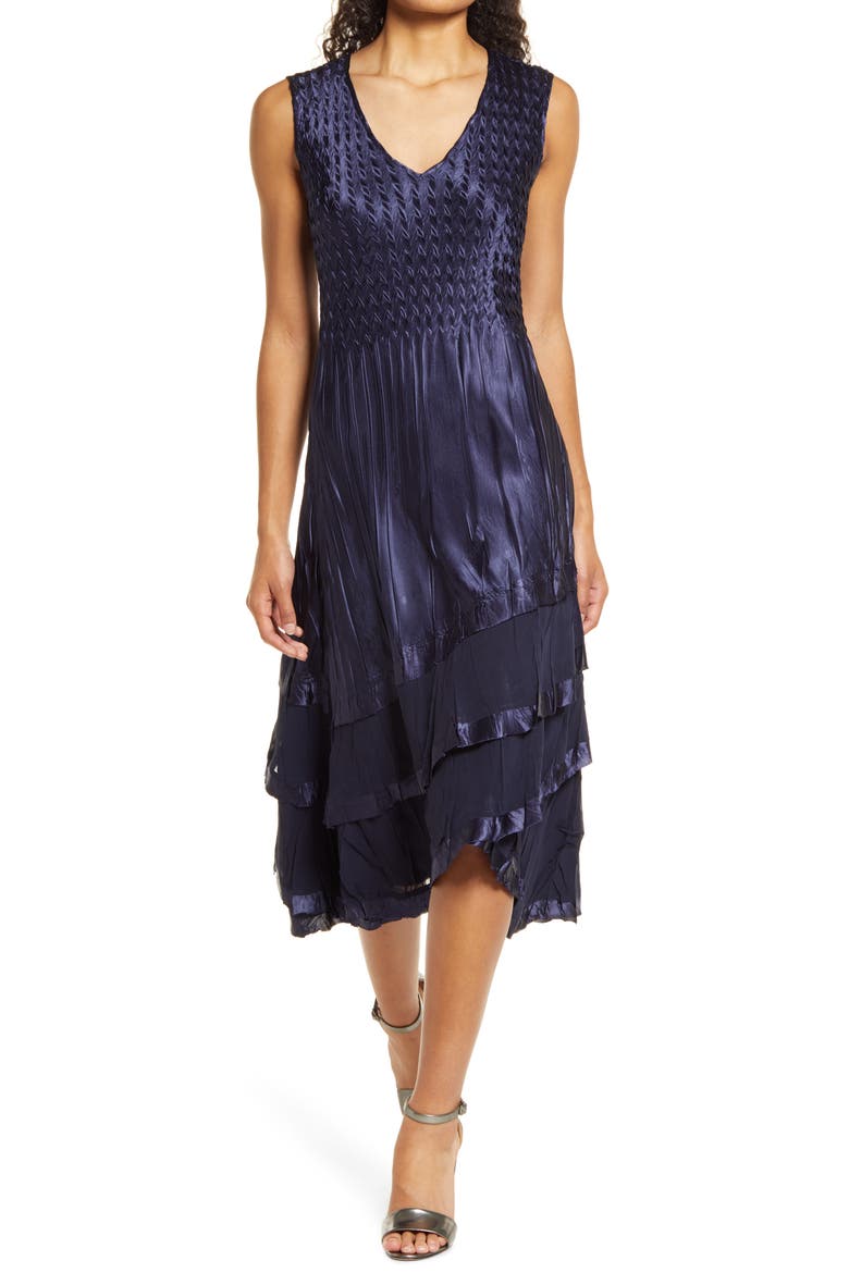 Tiered Chiffon & Charmeuse Midi Dress with Jacket, Alternate, color, MIDNIGHT NAVY
