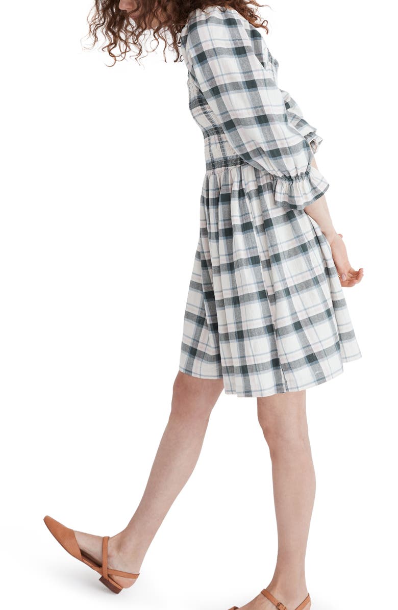 Madewell Lucie Lebaum Plaid Smocked Minidress, Alternate, color,