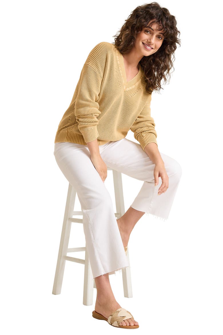 Indigo Palms Cotton V-Neck Sweater, Alternate, color, GOLDEN HONEY