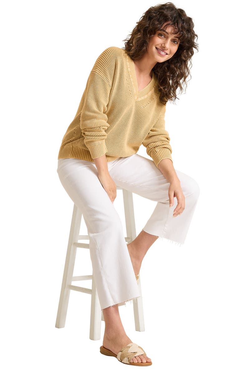 Tommy Bahama Indigo Palms Cotton V-Neck Sweater, Alternate, color, Golden Honey