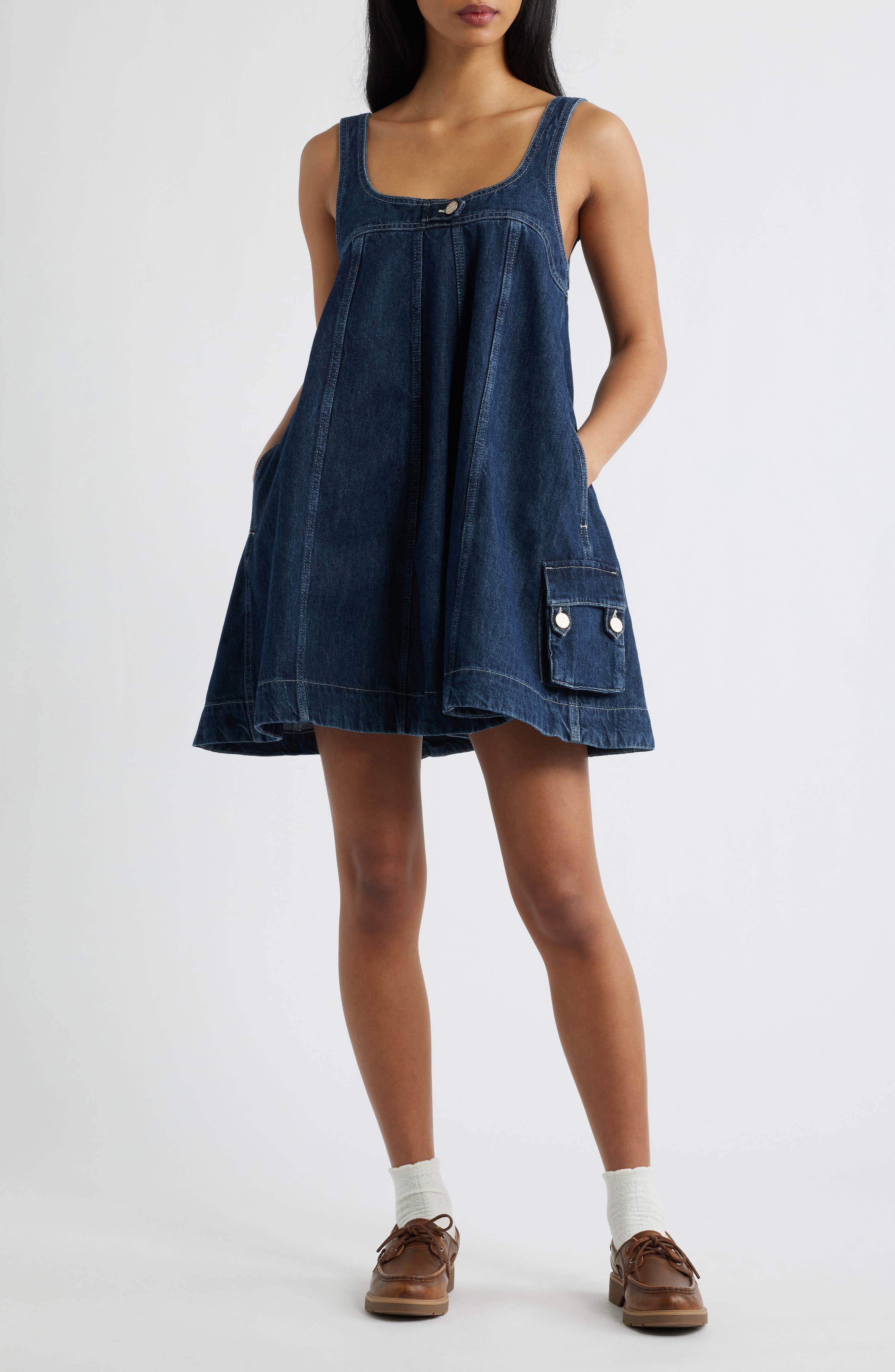 Damson Madder Immy Denim Minidress in Blue at Nordstrom, Size 8