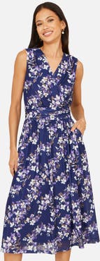 Yumi Blossom Print Mesh Stretch Midi Dress