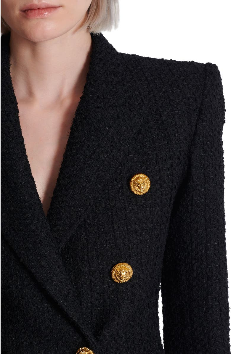 Balmain 6-button tweed jacket, Alternate, color, Black