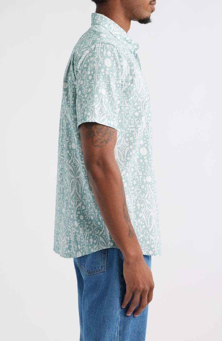 RVCA Jacobs Archive Print Short Sleeve Cotton Blend Button-Up Shirt, Alternate, color, 
