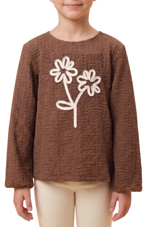 Kids' Flower Stitched Textured Top