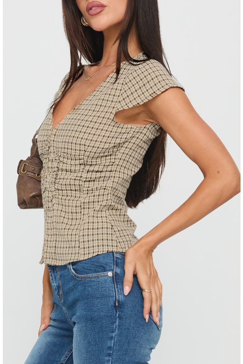 Ruched Corset Top, Alternate, color, BEIGE CHECK