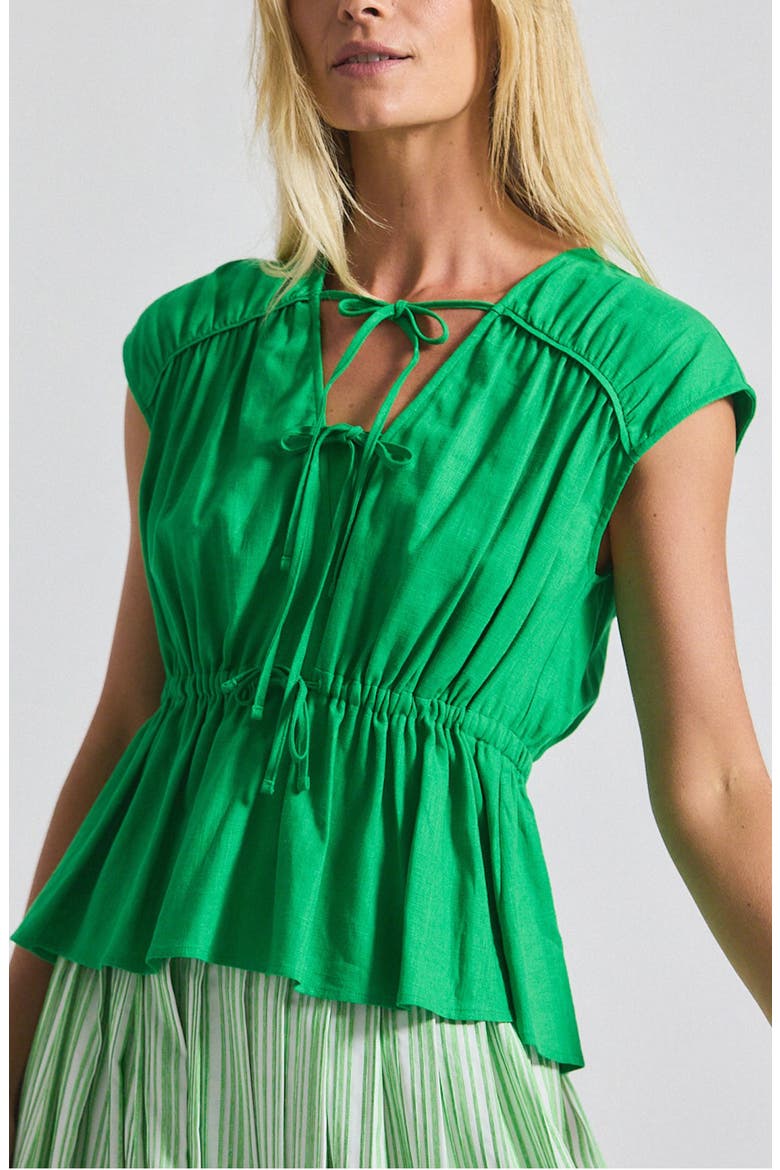 Caroline Tie Front Top, Main, color, KELLY GREEN