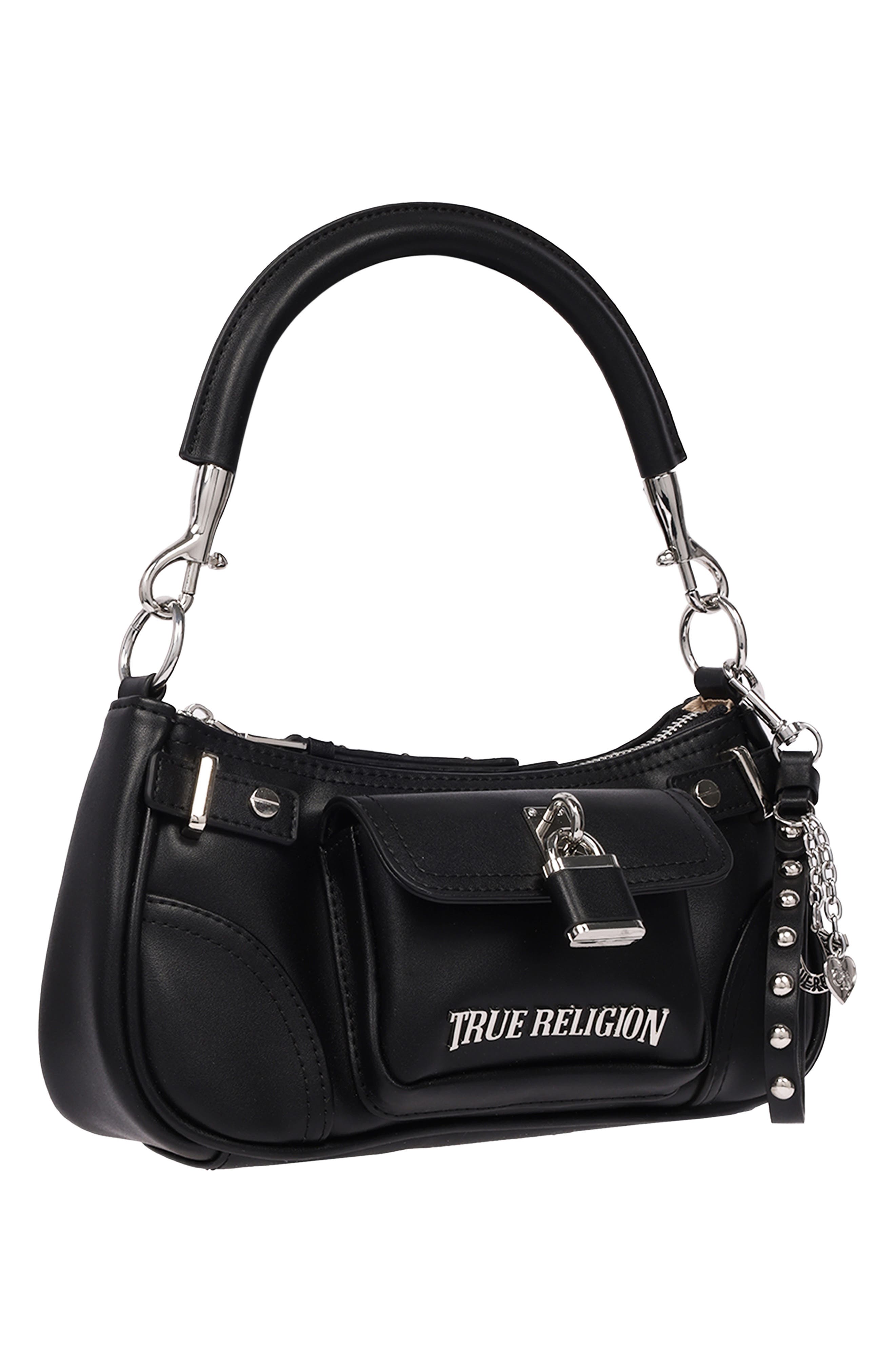 Moto Faux Leather Shoulder Bag, Alternate, color, BLACK