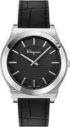 FERRAGAMO Gancini Swiss Quartz Leather Strap Watch, 42mm