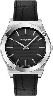 FERRAGAMO Gancini Swiss Quartz Leather Strap Watch, 42mm