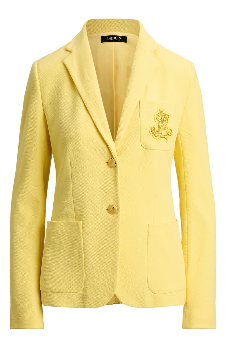 Lauren Ralph Lauren Logo Patch Slim Fit Stretch Cotton Blazer, Alternate, color, Lemon Sorbet Yellow