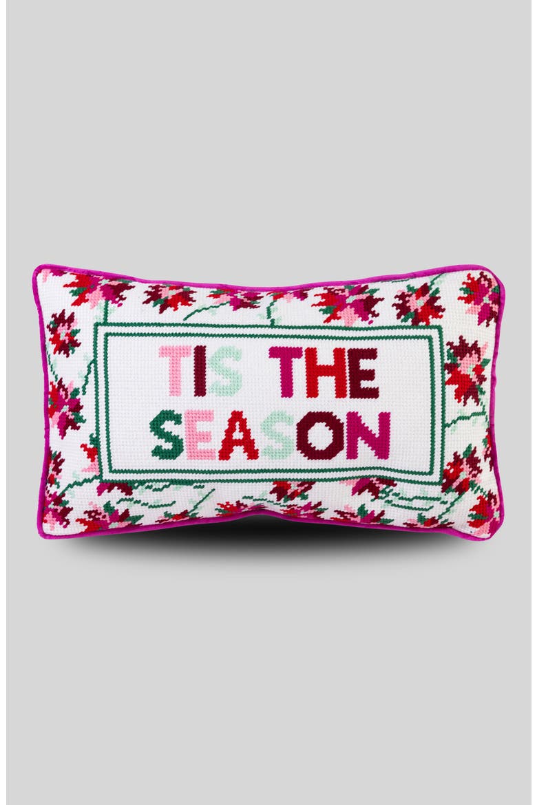Tis The Season Needlepoint Pillow, Main, color, Pink