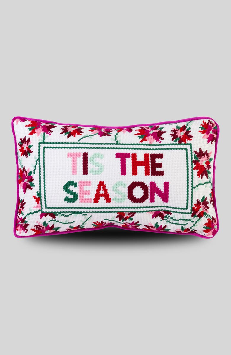 Furbish Tis The Season Needlepoint Pillow, Main, color, Pink